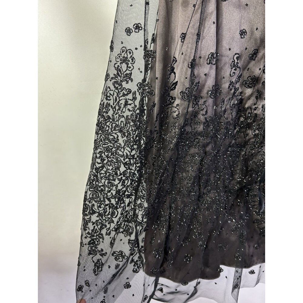 Vintage 90s Metalllic Floral Overlay Spaghetti Dress Whimsigoth Vamp - Picture 6 of 10